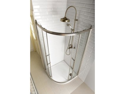 GELCO ANTIQUE čtvrtkruh. zástěna 1000x1000, posuv. dveře dvoukřídlé, ČIRÉ sklo, bronz