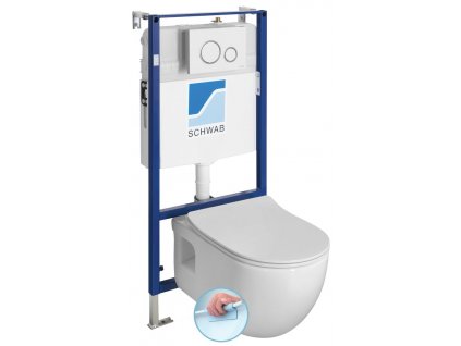 Závěsné WC BRILLA Rimless bílá s podomítkovou nádržkou a tlačítkem Schwab, bílá 100614-SET5