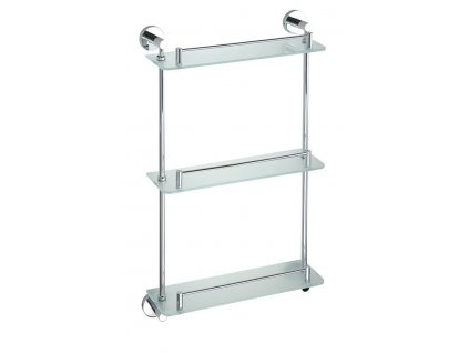 Sapho X-ROUND E skleněná polička trojitá s hrazdou 380x675x130mm, chrom XR608