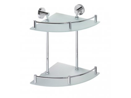 Sapho X-ROUND E skleněná polička rohová dvojitá s hrazdou 280x355x380mm, chrom XR604