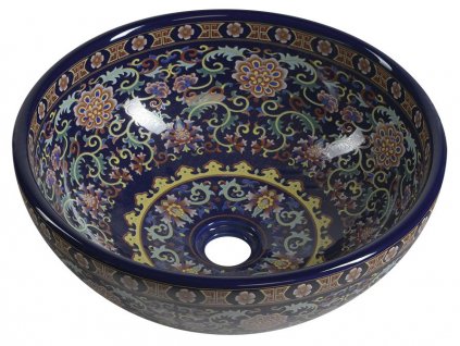 Sapho PRIORI keramické umyvadlo na desku, Ø 41 cm, fialová s ornamenty PI022