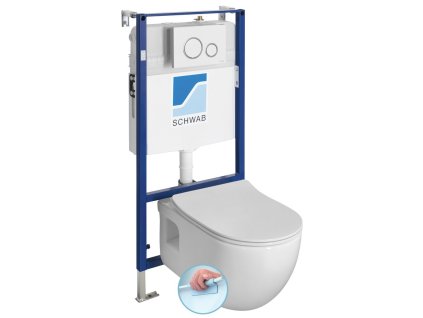 BRILLA závěsné WC Rimless bílá s podomítkovou nádržkou a tlačítkem Schwab, bílá 100614-SET5