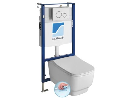 BELLO závěsné WC Rimless s podomítkovou nádržkou a tlačítkem Schwab, bílá 100214-SET5