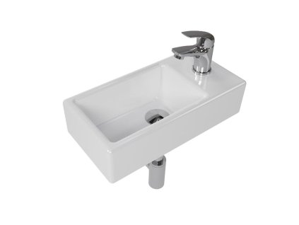Swiss Aqua Technologies Koupelnový set pravého závěsného umývátka Brevis 40,5 cm, pákové baterie, sifonu, průtočné zátky a roháčků KSETBRE2P