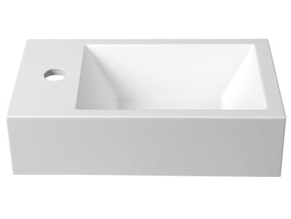 AMAROK umyvadlo 40x11x22cm, litý mramor, bílá, baterie vlevo