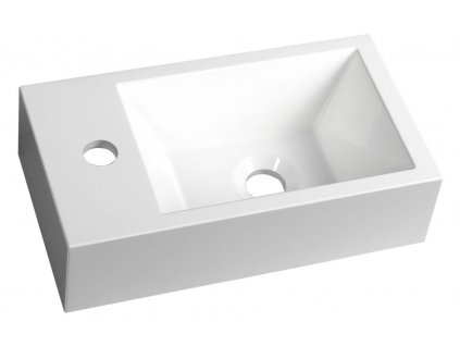 AMAROK umyvadlo 40x11x22cm, litý mramor, bílá, baterie vlevo