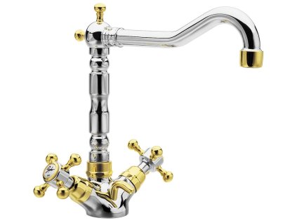 Sapho ANTEA stojánková umyvadlová baterie s retro hubicí s výpustí, chrom/zlato 3372