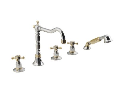 Sapho ANTEA pětiprvková baterie na okraj vany s retro hubicí, chrom/zlato 3882