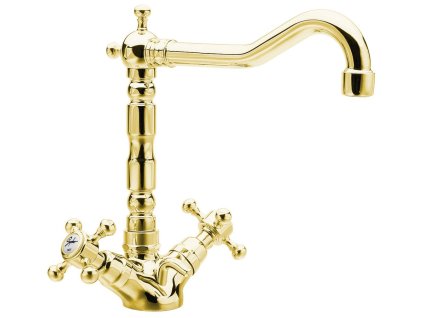 Sapho ANTEA stojánková umyvadlová baterie s retro hubicí s výpustí, zlato 3375