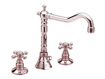 Sapho ANTEA tříprvková umyvadlová baterie s retro hubicí, s výpustí, růžové zlato 3227