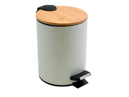 Spirella Spirella pedálový odpadkový koš ADONIS matná bílá ocel bambusové víko 3 L 10.20918