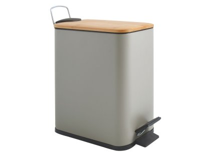 Spirella Spirella pedálový odpadkový koš ERIK šedo-hnědá ocel bambusové víko 5 L 10.22583