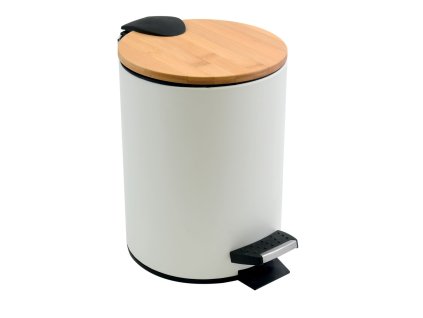 Spirella Spirella pedálový odpadkový koš ADONIS matná bílá ocel bambusové víko 5 L 10.20920