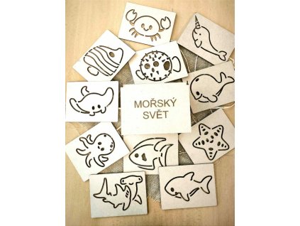 Dřevěná Montessori obkreslovací sada s geometrickými tvary pro děti Mořský svět