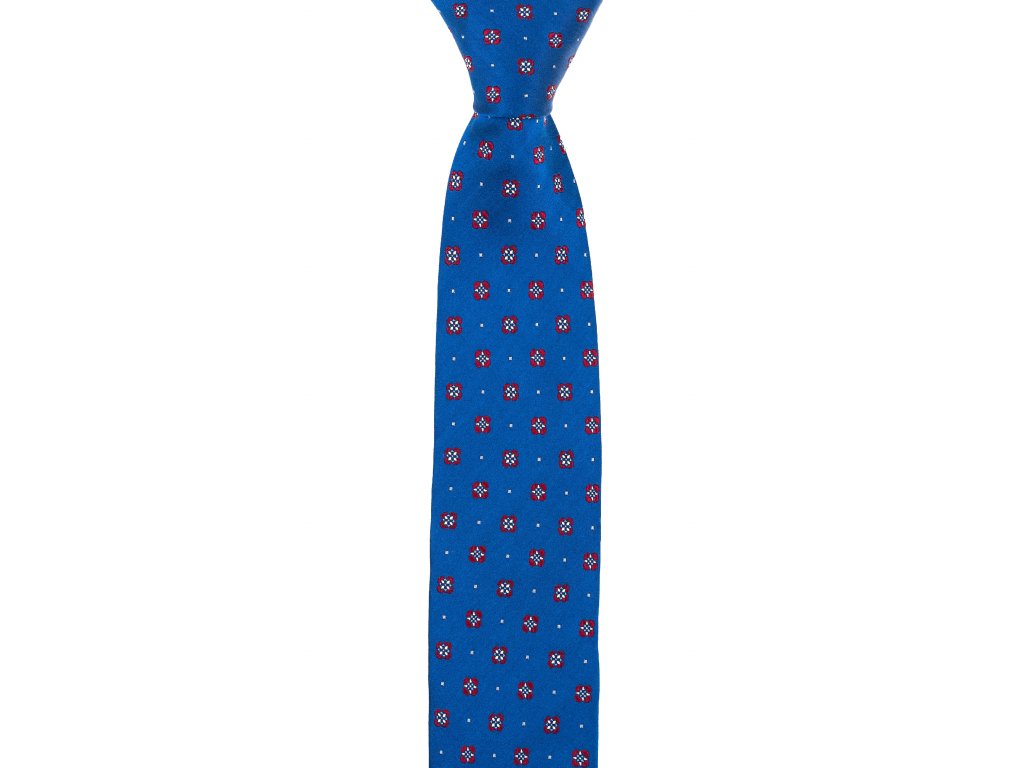 Modrá kravata s červeným vzorem
