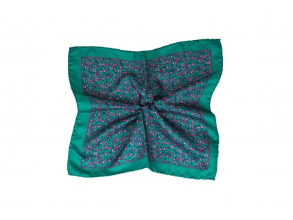 Zelený kapesníček s růžovými kvítky a okrajem