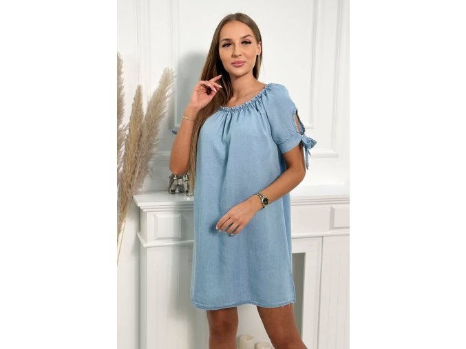slo pl Tencel saty so zavazovanymi rukavmi svetly denim 24420 1