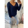 slo pl Pleteny sveter s vystrihom do V namornicka modra 16047 4