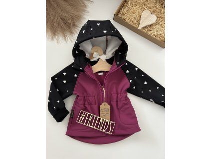 Dětská softshellová bunda, růžová, srdíčka