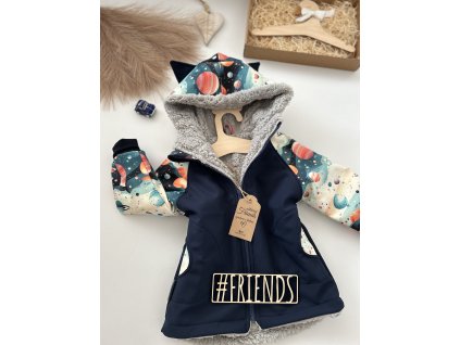 Dětská softshellová bunda s beránkem, zimní, tmavě modrá, kluk