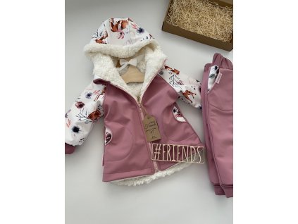 Dětská softshellová bunda s beránkem, zimní, starorůžová, holka