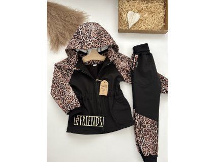 Rostoucí softshellová souprava jaro, podzim, léto, černá, leopard