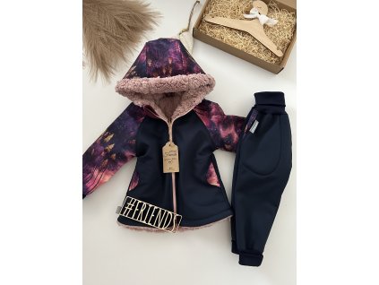 Dětská softshellová bunda s beránkem, zimní, tmavě modrá, holka