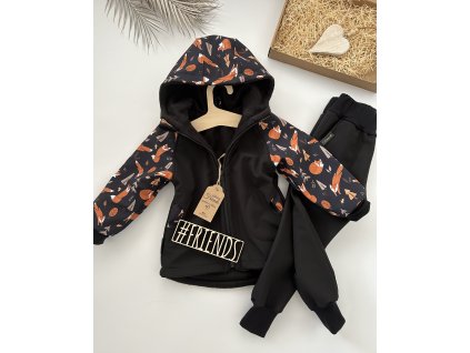 Dětská softshellová bunda zateplená fleecem, chladný podzim, mírná zima, černá, kluk