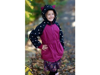 Dětská softshellová bunda s beránkem, zimní, srdíčka, holka