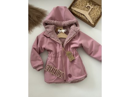 Dětská softshellová bunda s beránkem, zimní, starorůžová, holka