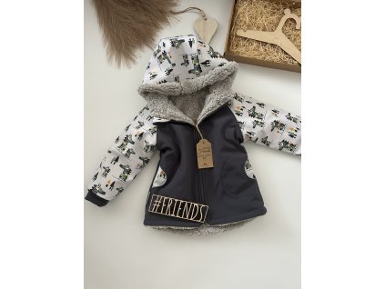 Dětská softshellová bunda s beránkem, zimní, šedá, kluk