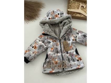 Dětská softshellová bunda s beránkem, zimní, vzor zvířátka, kluk