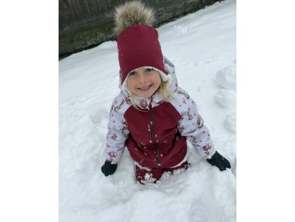 Dětská softshellová bunda s beránkem, zimní, bordó, vzor zajíček, holka