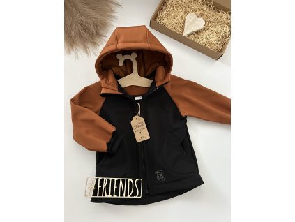 Dětská rostoucí softshellová bunda, jaro, podzim, léto, černá a skořice