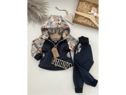 Dětská rostoucí softshellová souprava, vzor  lesní zvířátka , kluk, holka