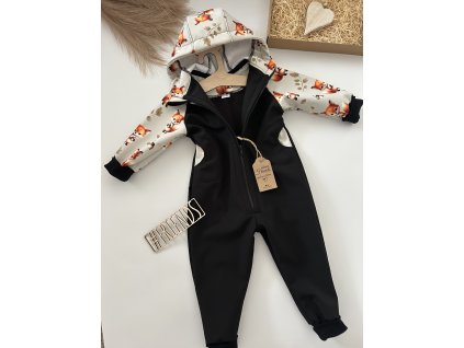 Dětský rostoucí softshellový overal, vzor lišky, kluk, holka
