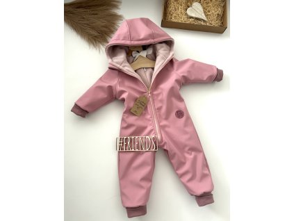 Dětský rostoucí softshellový overal, zateplený, mírná zima, chladné jaro/podzim, starorůžová