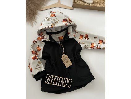 Dětská softshellová bunda, černá, lišky