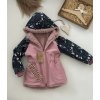 Dětská softshellová bunda s beránkem, zimní, starorůžová, vzor ptáci, holka