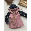 Dětská softshellová bunda s beránkem, zimní, starorůžová, vzor ptáci, holka