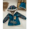Dětská softshellová bunda s beránkem, zimní, petrol, vzor auta, kluk