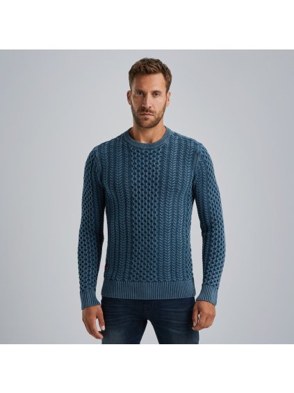 Pánský svetr PME LEGEND PKW2410334 5426 R-neck garment dye cable knit