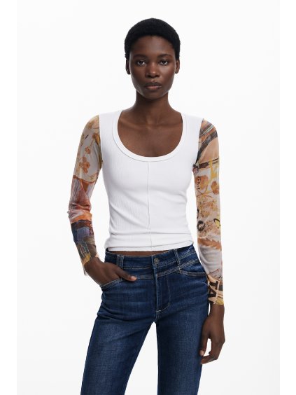 Dámské triko DESIGUAL 25WWTK31 1001 TS AMARA (velikost XL)