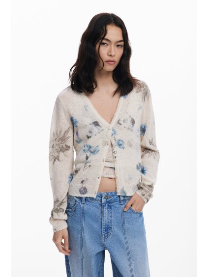 Dámský propínací svetr DESIGUAL 25WWJF14 1011 JERS ESTOCOLMO (velikost L)