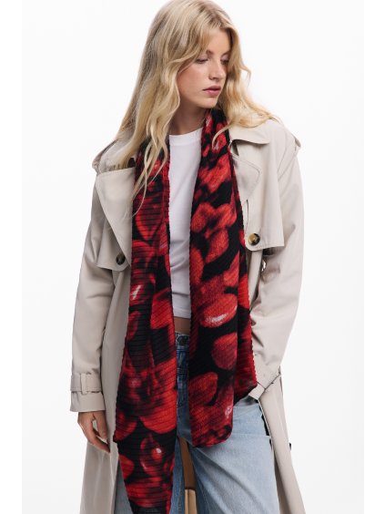 Dámský šátek DESIGUAL 25WAWA17 2000 FOU RED REVOLUTION (velikost U)