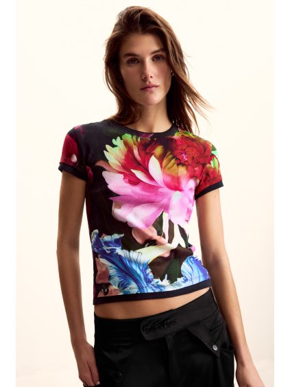 Dámské triko DESIGUAL 26SWTK49 9019 TS MULTIFLOWERS LACROIX (velikost L)