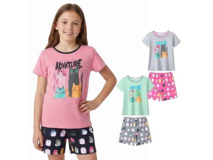 DÍVČÍ PYŽAMO S KOČKAMI A KRÁTKÝM RUKÁVEM