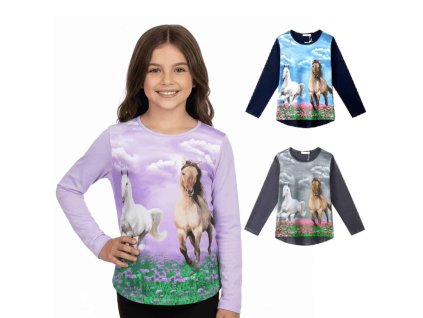 DÍVČÍ TRIČKO S KONĚM DLOUHÝ RUKÁV