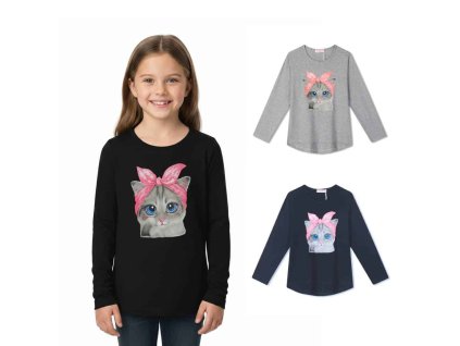 DÍVČÍ TRIČKO S KOČKOU A DLOUHÝM RUKÁVEM