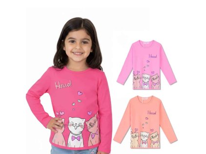 DÍVČÍ TRIČKO S KOČIČKAMI A DLOUHÝM RUKÁVEM